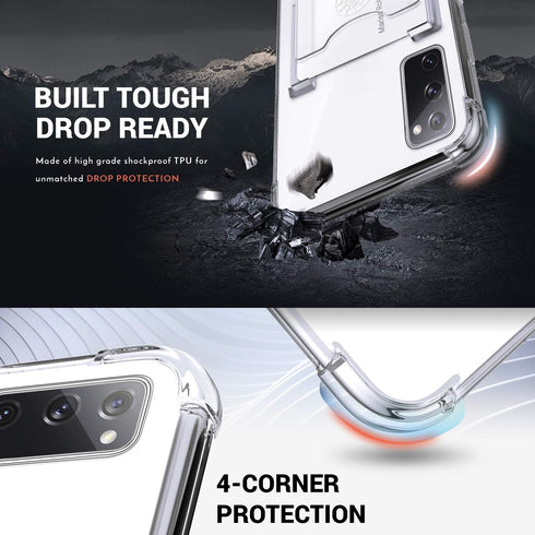 Shields Up for Samsung Galaxy S20 Case, Minimalist Wallet Case with Card Holder and Ring Kickstand, Clear