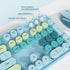 Owpkeenthy Blue Keyboard and Mouse Wireless, Cute Typewriter Keyboard with Retro Round Keycaps for Desktop and Laptop