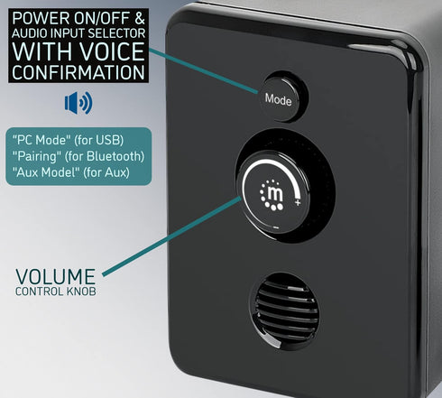 MANHATTAN Bluetooth USB Powered 2.1 Stereo Speaker System with Subwoofer and 2 Small Satellite Speakers