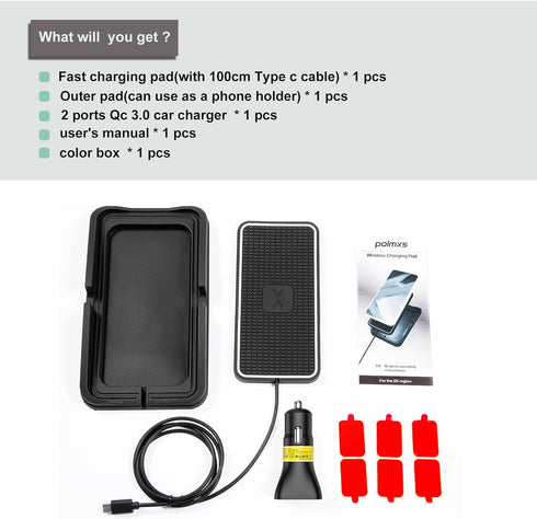 Wireless Charger, POLMXS 15W Fast Charging Pad Wireless Car Phone Charger for Cell Phones, Cordless Charging Mat for