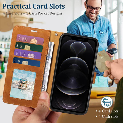 JHWVVTF 12/12 6.1inch, 4 Phone Case for iPhone Pro RFID Blocking Card Slots Holder, Wrist Strap, Shockproof Protective