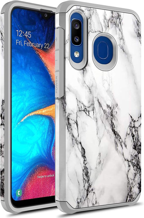 Rosebono Case for Samsung Galaxy A20/A30/A50, Slim Hybrid Hard Cover, Colorful Silicone Skin Armor (White Marble)