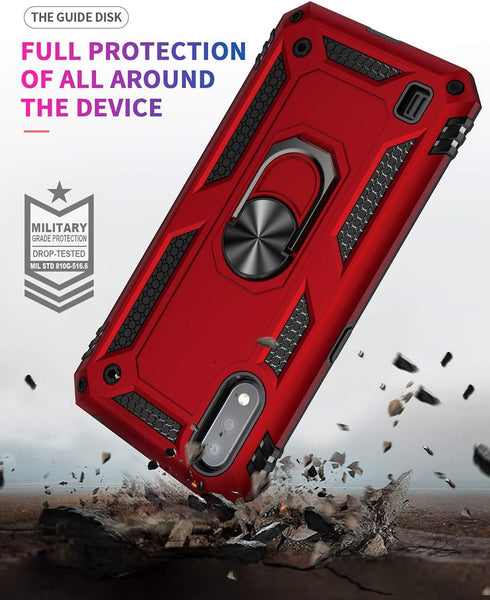 Galaxy A01 Case with HD Screen Protector, Military Grade Hybrid Hard PC Soft TPU Shockproof Protective Case, Red