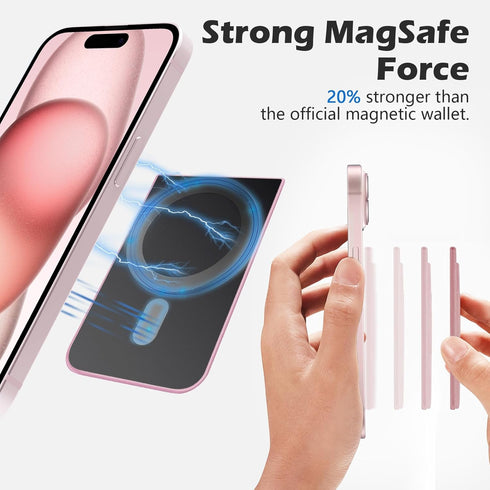 imluckies Magnetic Wallet for iPhone MagSafe, Pink Double Stretchy Fabric Pocket Wallet, Magnet Credit ID Card Holder