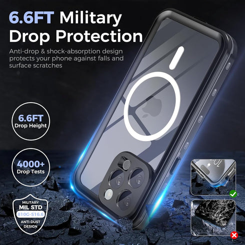 iPhone 15 Pro Max Case Waterproof - IP68 Case with Kickstand, Impact Resistant TPU + PC, Suitable for Diving, Swimming,