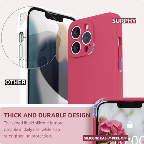 SURPHY Liquid Silicone Phone Case for iPhone 13 Pro with Screen Protector, Soft Microfiber Lining, 6.1 inch, Hibiscus