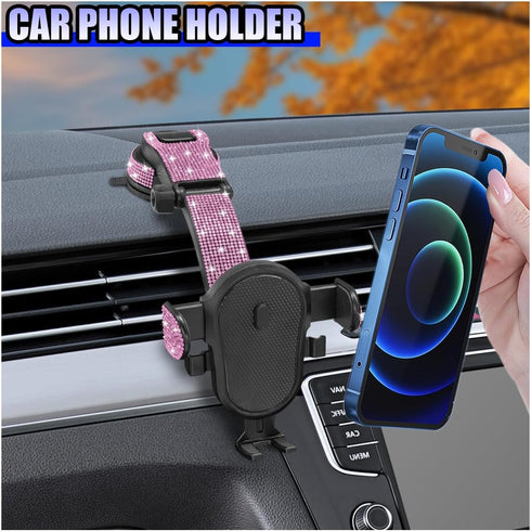 YoRise 360 Bling Car Phone Holder, Rhinestone Rotatable Auto Smartphone Stand with Adjustable Arm & Suction Cup Base