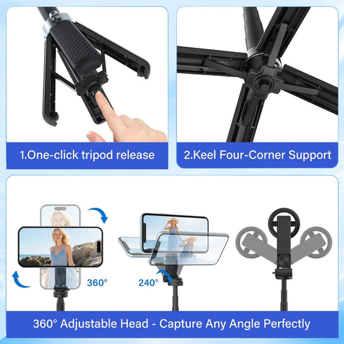 NKDFRI 4-in-1 360 (1PC) Opticnock Magnetic Selfie Stick for iPhone/Android - Rotatable, Extendable with Wireless Remote