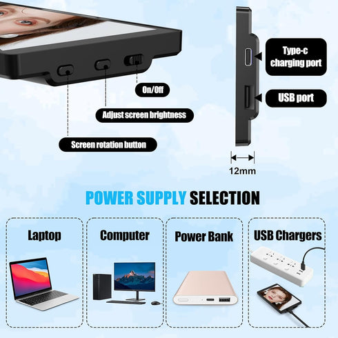 USBERG 5'' Magnetic Phone Vlog Selfie Monitor Screen for iPhone Wireless Back Camera Monitor with Bluetooth Remote