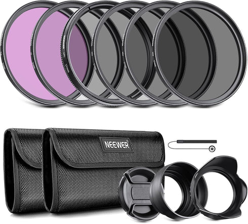 NEEWER 37mm ND Lens Filter Kit: UV, CPL, FLD, ND2, ND4, ND8, Lens Hood and Cap for Canon Nikon Sony DSLR Cameras
