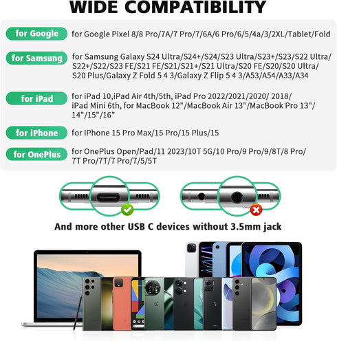 USB C Headphones for Samsung S24 Ultra, Type C Earphones Noise Isolating with Mic for iPhone 15 Pro Max, Galaxy A35