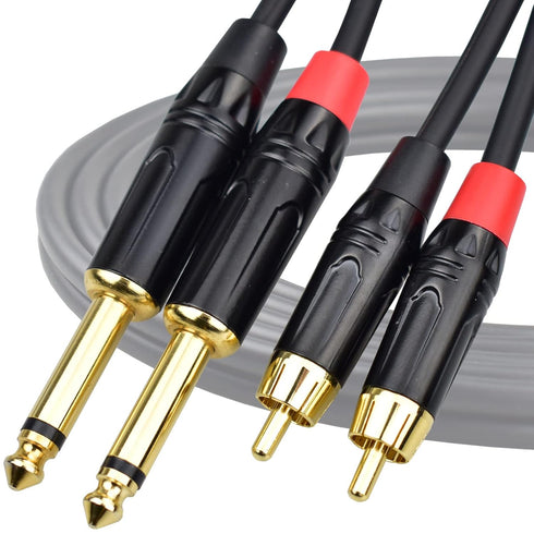 RCA to 1/4 TS Cable, Dual 1/4 Mono to Dual RCA, Copper Shielded, Gold-Plated, 6.6FT Audio Cord
