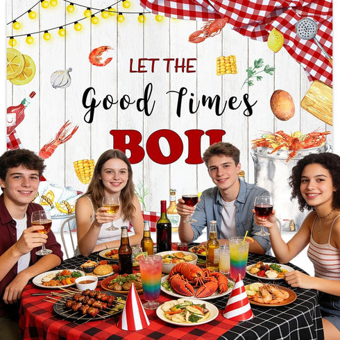 AIBIIN 7x5ft Let The Good Times Boil Backdrop Crawfish Boil Themed Birthday Backdrop Sea Lobster Birthday Party
