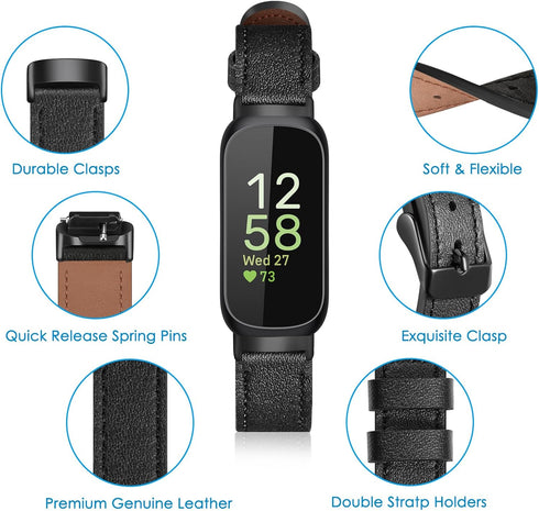 Fintie Bands Compatible with Fitbit Inspire 3, Soft Genuine Leather Replacement Strap Wrist Band