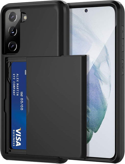 Jiunai Samsung Galaxy S21 Plus Case - Dual Layer Hard PC & Soft TPU Wallet Case with Credit Card Holder for 6.7'' 5G