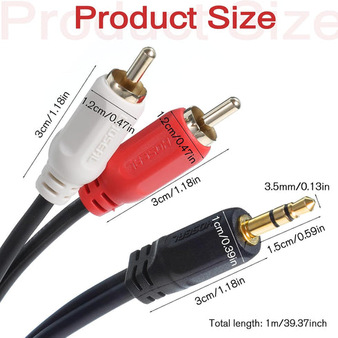 FdcLixuvol 3.5 mm 2RCA 3.2 ft/1 MP3/MP4, to Audio Cable, m Gold-Plated Plug Stereo Y Splitter Cord, Aux to RCA Cable