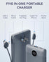 VRURC Portable Charger 10000mAh, Built-in Cables and AC Wall Plug, USB C Power Bank for Smart Phones and Tablets (Grey)