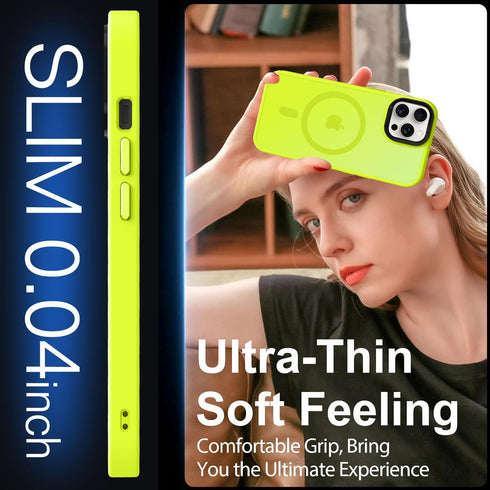 Vooii iPhone 12 Pro Max Case - Slim Translucent Matte, Fluorescent Green, Magsafe Compatible, with Screen & Camera