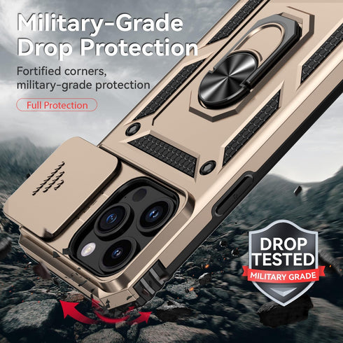 Hitaoyou iPhone 15 Pro Case with Camera Cover & Kickstand, Military Grade Shockproof Heavy Duty Protective Case