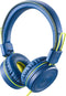 POWMEE M1 Kids Headphones Wired, Foldable Adjustable Stereo, Tangle-Free, 3.5MM Jack On-Ear (Blue)