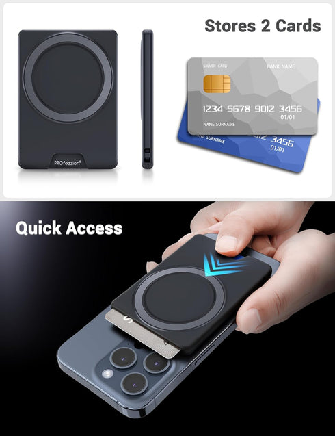 PROfezzion Minimalist Slim Magnetic Wallet, Anti-Slip Durable Plastic Card Holder 2-Cards for MagSafe Compatible with