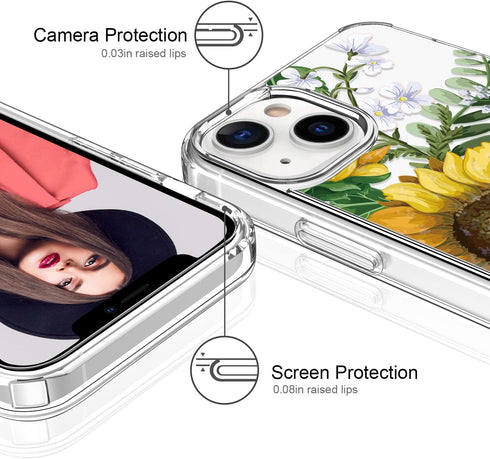 ICEDIO iPhone 13 Case with Screen Protector, Slim Fit Crystal Clear Cover with Fashionable Designs for Women
