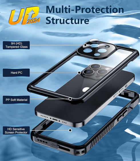 Designed for iPhone 13 Pro Case - Waterproof Full Body Shockproof Phone Cover with Built-in Screen Protector (Black)