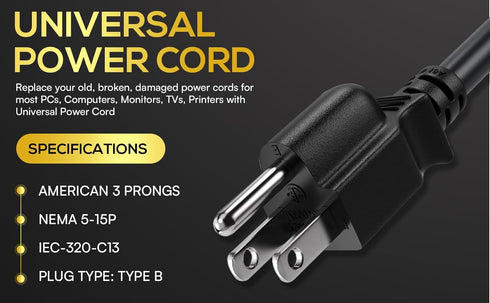 Cable Leader 1.5ft 18 IEC320 C13 5-15P, AWG Universal Power Cord to NEMA Extension Power Cord, Compatible