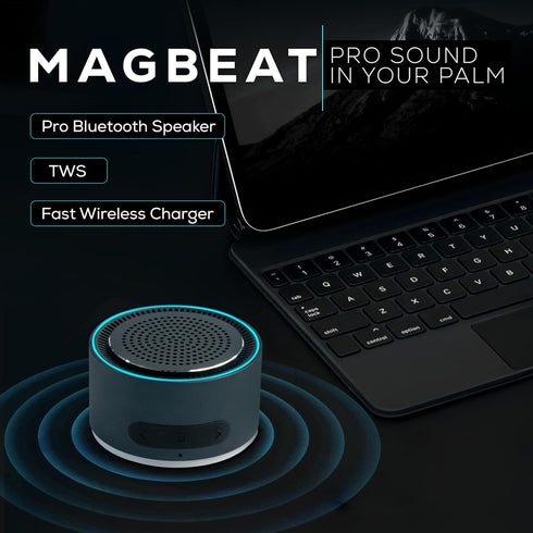 MagBeat Bluetooth Speaker + Wireless Charger with Magnetic Mount, Titanium