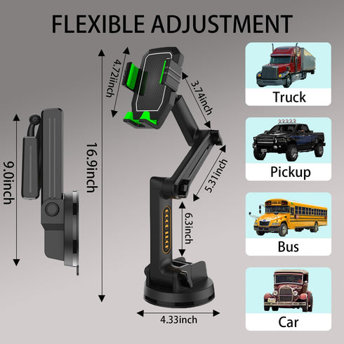 Heavy Duty Truck Phone Holder Mount, 16.9 inch Long Arm, Anti-Shake Suction Cup, Compatible with All Phones & Trucks