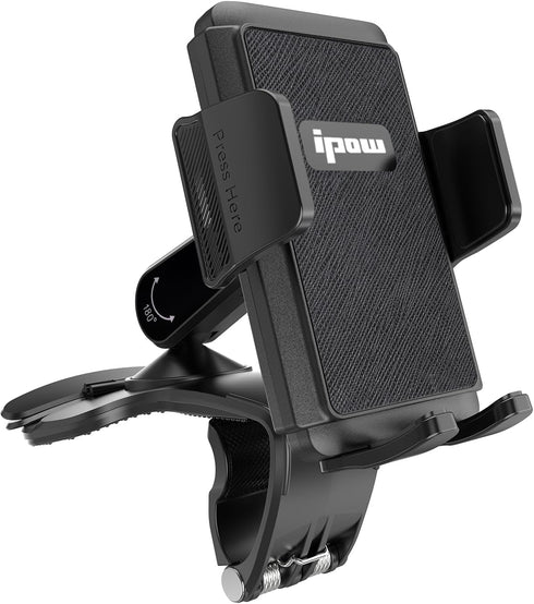 IPOW Car Dashboard Phone Clip Holder, 360 Degrees Rotation Dash Steering Wheel Phone