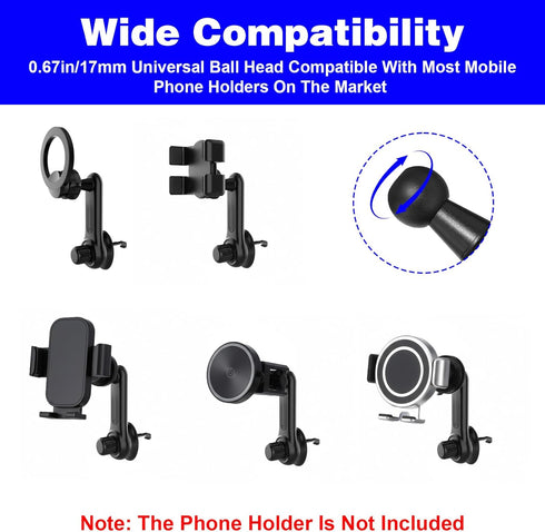 Qulkws 17mm 360 Universal Car Vent Clip for Car Mount Cars Phone Holder Mount with Ball Degree Rotatable Swing Arm