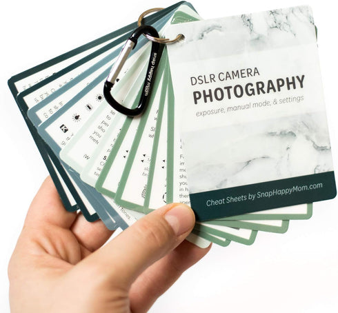 DSLR Cheat Sheet Cards for Canon, Nikon, Sony Cameras - Quick Reference Photography Settings Cards