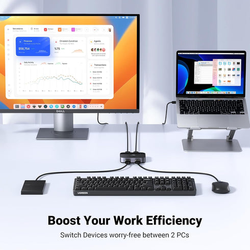 UGREEN USB 3.0 Switch 2 in 2 Out, USB Switcher for 2 Computers Sharing Keyboard, Mouse, Printer, 2 Port USB Selector