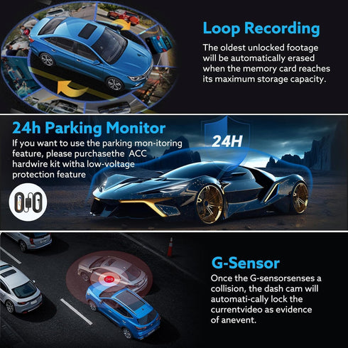 Wkreuoar 24Hr (1080 Dash Camera Front and Inside,Dashcams for Cars with IR Night Vision Loop Recording G-Sensor Parking