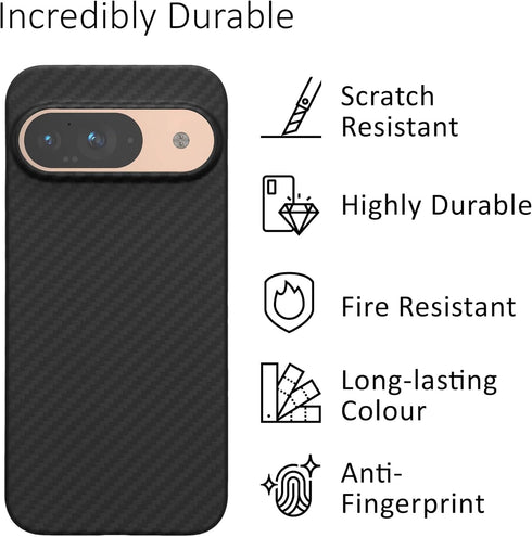 kalibri Aramid Fiber Case for Google Pixel 9 - Black Matte, Super Slim Strong Protective Phone Cover