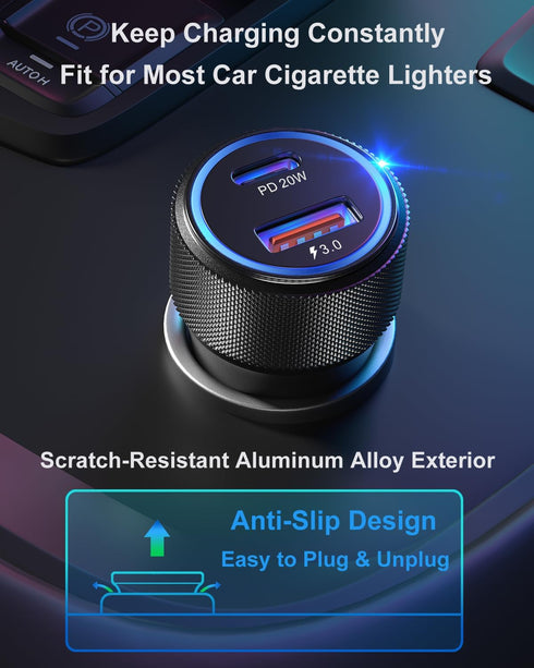 USB C Car Charger, OKRAY 4-Pack 36W Fast Charging Dual Port PD3.0 + QC3.0 Cigarette Lighter Adapter for iPhone