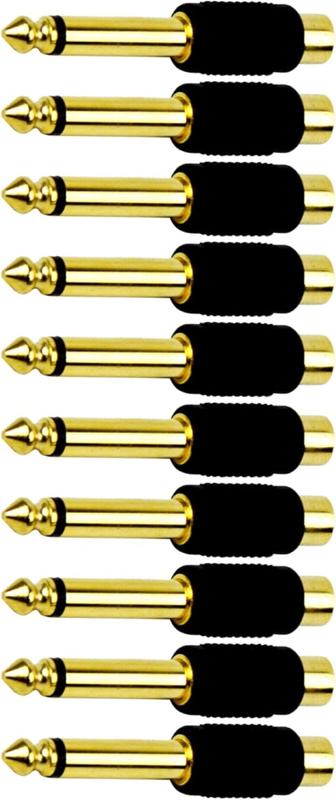 CESS 6.35mm 1/4 Inch TS Plug to RCA Female Jack Audio Adapter, Gold Plated - 10 Pack