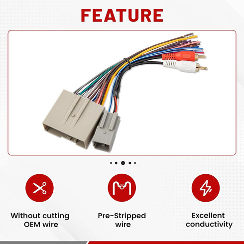 2004-2009, 2006-2008, 2008-2011 RED WOLF Car Radio Wiring Harness W/Anetnna Adapter RCA Input for Ford Mustang Hyundai