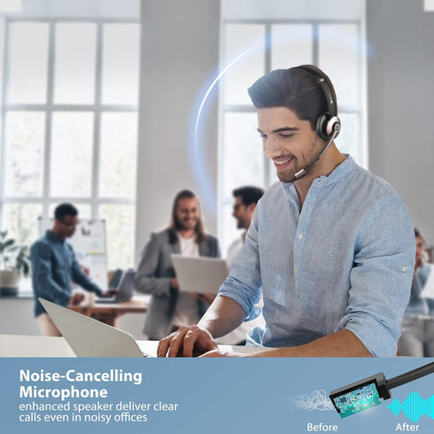 Earbay Wireless Headset, Bluetooth Headsets with Microphone Noise Cancelling, On Ear Headphones for Zoom/Ms Teams/Skype