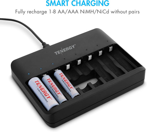 Tenergy TN477U 8-Bay Quick Charger for AA/AAA Rechargeable Batteries