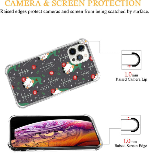 Cute Christmas Gnomes Phone Case for iPhone 15 Pro Max, TPU Protective Cover with Spruce Tree Design.