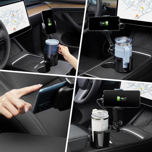 This Hill 3-in-1 Car Wireless Charger Cup Holder, 15W Charging, Adjustable Base & 360° Rotation for Smartphones