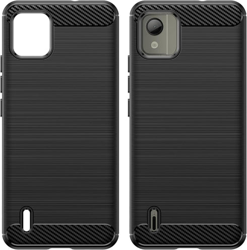 Shockproof Carbon Fiber Jacket Phone Case for Nokia C110, Scratch Resistant Soft TPU, Black