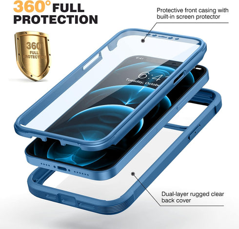 Miracase Designed for iPhone 12 Pro Max Case, Full Body Rugged Case with Built-in Touch Sensitive Screen Protector
