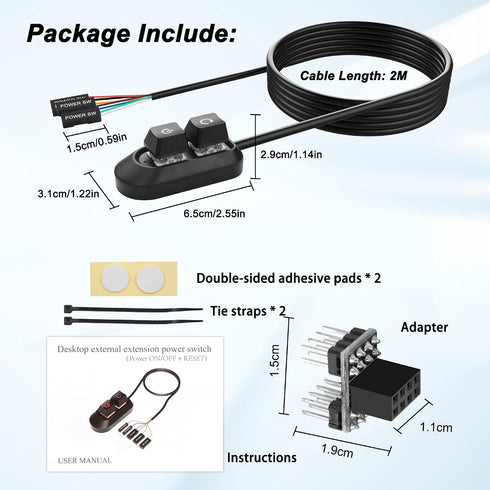 Reset (2M, MEIRIYFA Desktop Computer Power Switch Power Supply Cable, External PC Power Button Extension Cable with ON