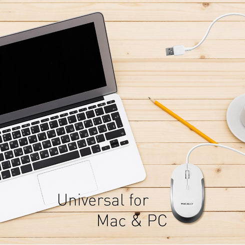 Macally Silent Wired Mouse, Slim & Compact USB Mouse for Apple Mac or Windows PC Laptop/Desktop (White)