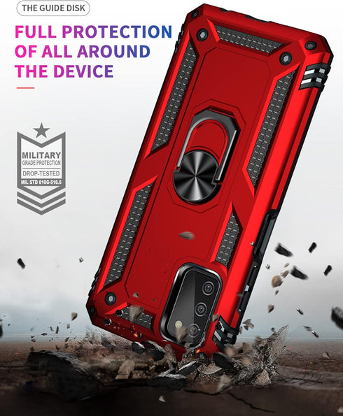 Samsung Galaxy A03S Case, Red - Military Grade 16ft Drop Tested, HD Screen Protector, Magnetic Ring Holder, Kickstand.
