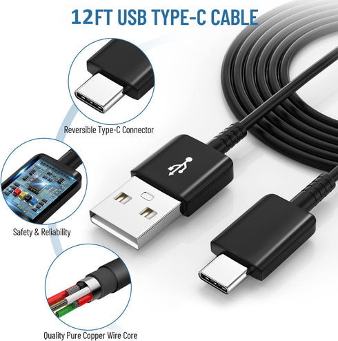 Type C Charger Fast Charging, Android Phone Charger Block with 12Ft USB C Cable for Samsung Galaxy