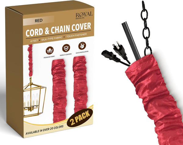Royal Designs, Inc. 4 ft Cord & Chain Cover Silk Type Fabric for Chandelier Pendant Lighting, Red - 2 Pack